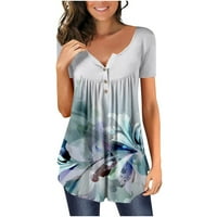 Блуза со кратки Ракави Секојдневни Цветни Врвови Мода На Вратот На Бродот За Жени Светло Сива XL