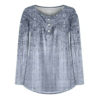 Елејни Модни Кошули Со Долги Ракави Хенли Графички Отпечатоци Обични Копчиња За Пуловер Блузи