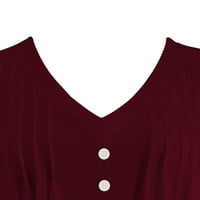 Женски V Вратот Повик Плисирано Копче Еднобоен Фустан Со Кратки Ракави