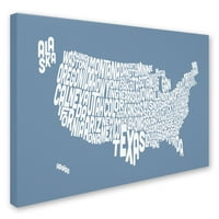 Трговска марка уметност „челик-САД држави мапа на текст“ платно уметност од Мајкл Томпсет