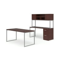 Сет за канцелариски мебел за серии на Fulcrum, 66 Табела за маса, 66 Credenza, страничен кабинет за пополнување 2-фигури, Хач, во Махагони