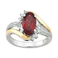 Брилијантност фино накит црвен гарнет дијамантски акцент прстен во стерлинг сребро и 10к жолто злато