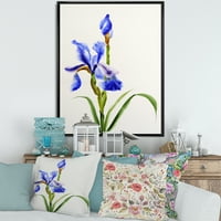 DesignArt 'Blue Iris Flower Retro Style' Традиционален врамен платно wallиден уметност
