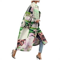 Есенски јакни За жени Модни Жени Печатена Џебна Јакна Надворешна Облека Кардиган Мантил Долгrenchот Беж М