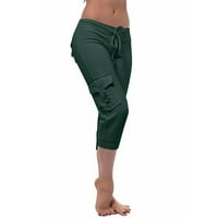 Лидијаунистар Тајм И Тру Жените Панталони Дозвола Жените Тренингот Надвор Хеланки Се Водат Половината Копче Џеб Јога Салата Исечени Панталони Армија Зелена