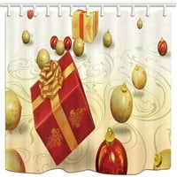 Новогодишен Црвен Подарок Бо Златна Божиќна Топка Полиестерска Ткаенина Бања Туш Завеса