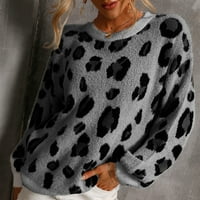 Есенски Џемпери За Жени Со Долги Ракави V Врат Леопард Печатење Обичен Моден Пуловер Џемпер Акрилен Црн М
