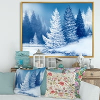 ДИЗАЈНАРТ „Снежни покриени дрвја со езерска куќа со смрека од езерото, врамена од платно, wallидна уметност печатење
