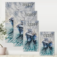 Сини чамци за риболов пред невремето закотвено со сликарско платно уметничко печатење