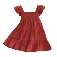Мали Девојчиња Фустани Квадратни Вратот Летаат Ракав Торта Здолниште Секојдневен Фустан 1-6Ј