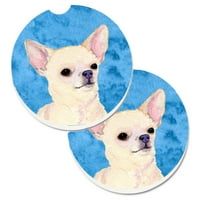 Каролини Богатства SS4748-BUCARC Blue Chihuahua Сет На Држач За Чаши Автомобилски Подлоги Големи, разнобојни