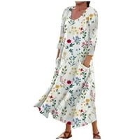 Гдфун Женска Мода Секојдневен Принт Тркалезен Ракав За Вратот Лабав Џебен Фустан--женски летни фустани миди должина есенски