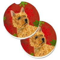 Каролини Богатства SS4706CARC Norwich Terrier Црвени И Зелени Снегулки Празник Божиќ Сет На Чаша Носителот Автомобил