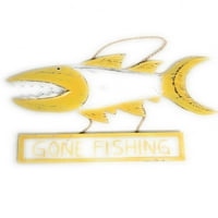 Помина Риболов Знак 15 Ајкула Напад-Рустикален Жолт Наутички Декор