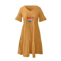 Уорка Елегантен Џеб Секојдневен Летен Цветен Печатен Партиски Фустани Со Кратки Ракави За Жени Жолти
