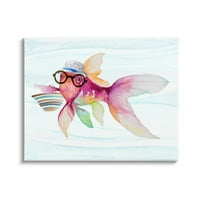 Ступел Хипстер Риба Смешни Морски Живот Пејзаж Сликарство Галерија Завиткани Платно Печатење Ѕид Уметност