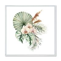 DesignArt 'Тропски букет со палми Орхидеи „Традиционална врамена платно wallидна уметност печатење