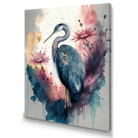 DesignArt Cute Heron Floral Art IV Canvas wallидна уметност