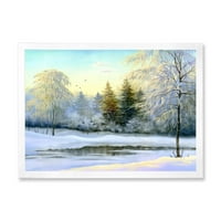 DesignArt „Зелени дрвја во прекрасен зимски снежен пејзаж“ Традиционален врамен уметнички принт