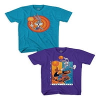 Вселенски џем момчиња грешки во графичка маица на Bunny Toon Squad Boys, 2-пакет, големини 4-18