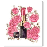Пистата авенија мода и глам wallидна уметност платно печати „шминка за кармин од розовобуш“ - розова, црна