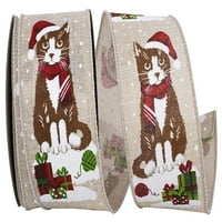 Хартија Божиќни мачиња искра жичен раб лента, природна, 2,5in 10yd, по пакет