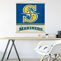 Сиетл Маринерс - Постери за ретро лого со дрвена магнетна рамка, 22.375 34