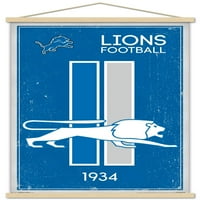 Детроит Лајонс-Ретро Логото Ѕид Постер Со Дрвена Магнетна Рамка, 22.375 34