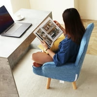 Aukfa средно-бек сингл што се врти детски софа Детска биро стол со нозе и страничен џеб за тинејџери, 360 ° кратки нозе тапацирани ленени ткаенини Детска фотелја, ергоно
