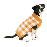 Живописен живот облека за кучиња за Ноќта на вештерките, портокалово бафало кариран џемпер, за кучиња, средна големина