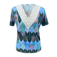 Хеи_к Женска Мода Круг Вратот Краток Ракав Печати Лабава Маици Блуза плус големина блузи за жени