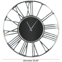 Декод 35 Сребрен алуминиумски геометриски wallиден часовник со отворена рамка со центар за црно стакло
