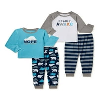 Пријатен метеж за бебиња и мали деца со долги ракави врвови и панталони сет за спиење на пижами, големини месеци-5t