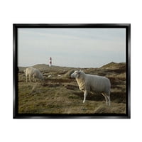 Индустриски индустрии за пасење овци мирни тревни ридови далечни светилник фотографија etет црно лебдечки платно печатено wallид