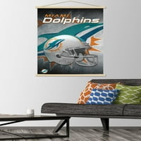 Мајами делфини - постер за wallидови со шлем со дрвена магнетна рамка, 22.375 34