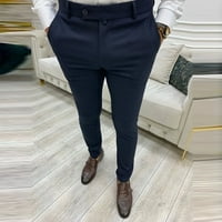 Модни Мажи Редовно Истегнување Секојдневно Копче Тенок Фит Бизнис Панталони Костум Панталони Темносина 2xl