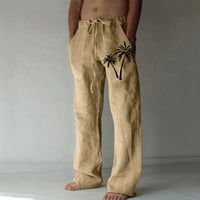 Панталони За Мажи Обични Памучни Ленени Печатени Ленени Џебни Панталони Со Врвки Панталони Со Големи Димензии Машки Панталони