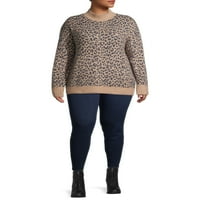 Тера и Скај, женски плус големина, потсмев со животински печатен џемпер од пулвер