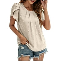 Цетрио Преголеми маици За Жени-Модни Кратки Ракави Кружен Врат Цврст Лабав Плетен Џемпер Блуза Блузи Каки
