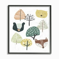 Слупел дома декор индустрии шумски животни се соочува со дрвја цртани филмови Семејство дизајн врамена wallидна уметност до