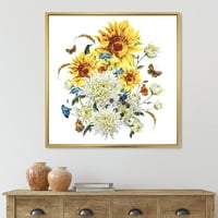 Дизајн на „Антички хризантеми и сончогледи“ Традиционално врамено платно wallидно уметности