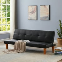 Futon Couch Couch Софа кревет, Aukfa Modern PU кожа кабриолет софа кревет, кабриолет салон за спиење софа кревет со нозе од дрво, футон софа кревет за спиење за дневна соба