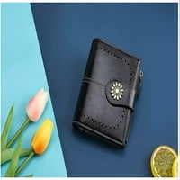 Женска Кожа Паричник Мал Компактен Рфид Блокирање Кредитна Картичка Случај Чанта Со Патент Џеб