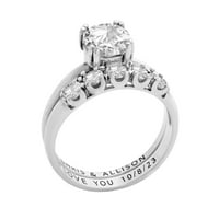 Завет и засекогаш персонализиран невестински платина над стерлинг сребрен круг бел топаз 2-парчен врежан свадбен прстен