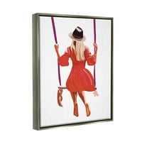 Tuphell Industries Woman Woman, облечена во црвен фустан, релаксирачки парк замав графички уметнички сјај, сива лебдечка врамена платно печатена wallидна уметност, дизајн од Амели