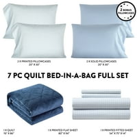 Dearfoams Navy Velvet Plush Quilt Leding поставен со фланелни чаршафи, полни