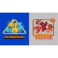 Момчињата од Minecraft Обединете ги графичките маици за борба против клучот, 2-пакувања, големини 4-18