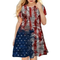 Фустани со американско Знаме Девојчиња Деца Со 3Д Графички Печатени Деца Со Кратки Ракави Обична Мека Партија Принцеза 4 јули