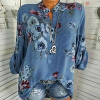 ксиух цветни цвет печатење пуловер женски мода долги ракави копче врвот елегантен повик лабава блуза