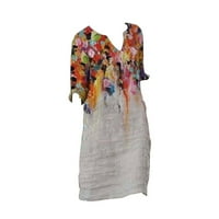 Мијаилима Плус Големина Фустан За Жени Мода Плус Големина Средна Должина Печатени Долги Ракави V Вратот Фустан